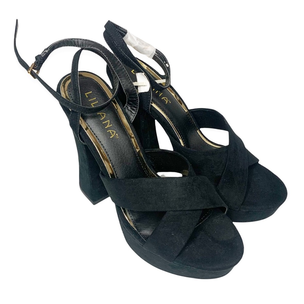 Liliana NWB Black Strappy Roscoe Platform Heels Women Size 9